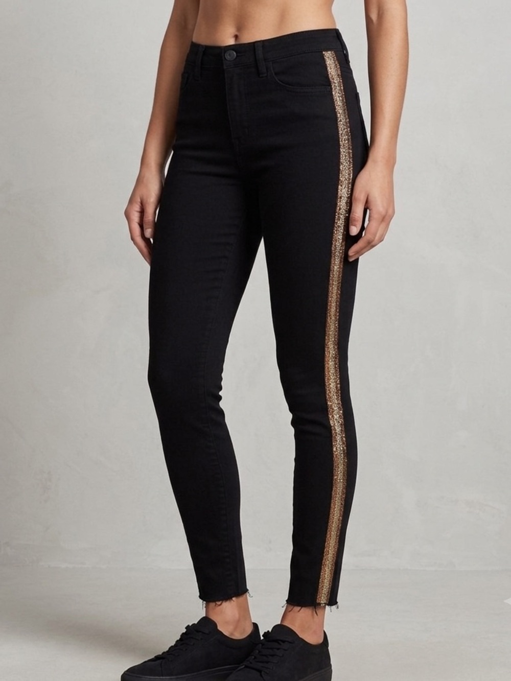 NWT JUSTUSA Black Viola Glitter Stripe Skinny Jeans Size 27. From Stitch Fix.